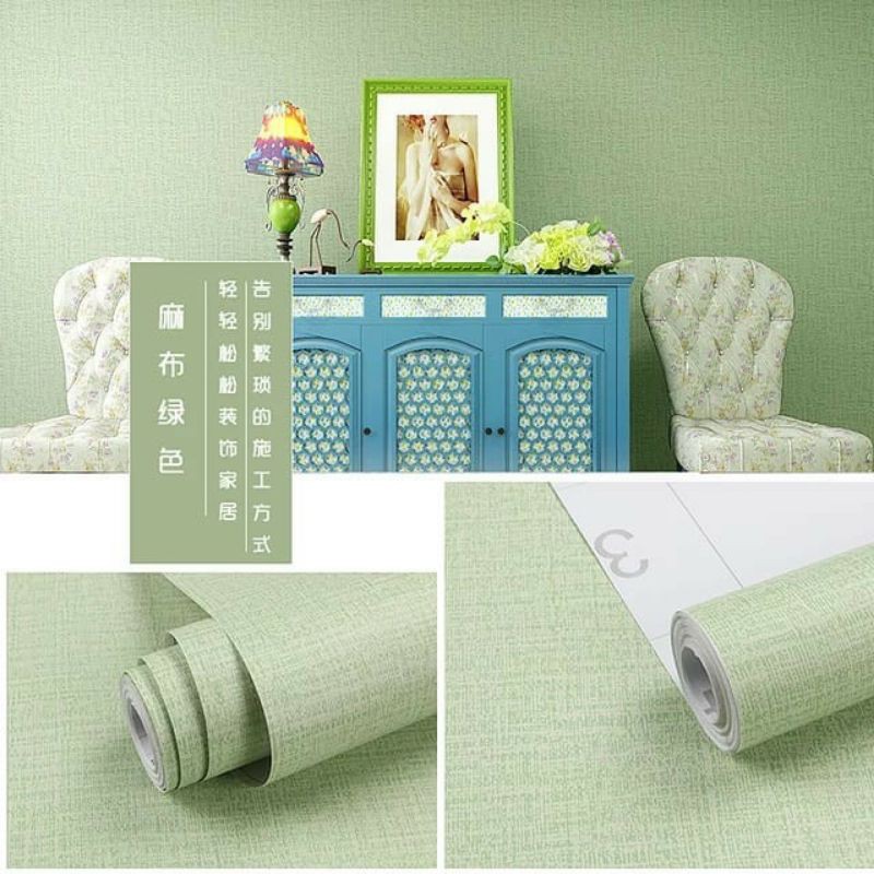 Wallpaper Dinding Polos Sticker Dinding Polos Hijau Bertekstur Serat