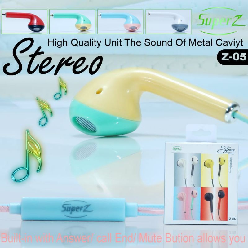 Handsfree Earphone High Quality Unit The Song Of Metal Super Z Rainbow Color Z-05