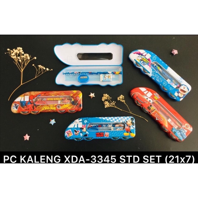 tempat pensil kaleng stationery cars avenger cav set alat tulis spiderman