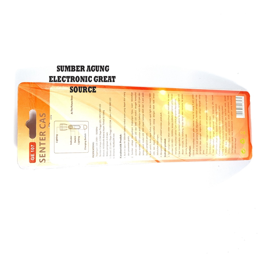 Fox 107 Senter Tangan 0.5W GE107 Cas Rechargeable Emergency LED 4SMD