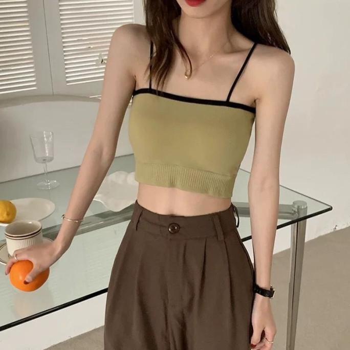 DY458 Tank Top Wanita Crop Pakaian Dalam Sexy Tali Kecil Ada Sponge Bu