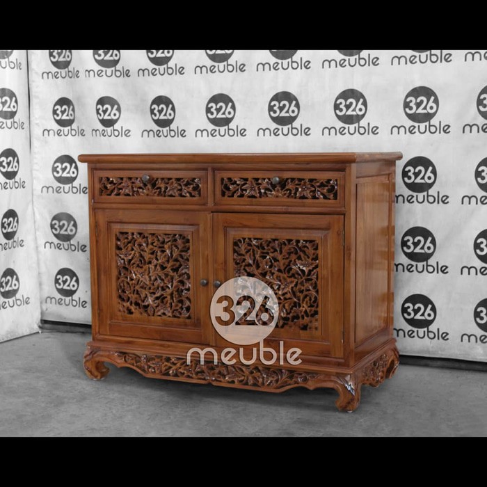 Bufet Palembang Ukir 2 Laci - Meja TV Palembang - Bufet Pendek Jati