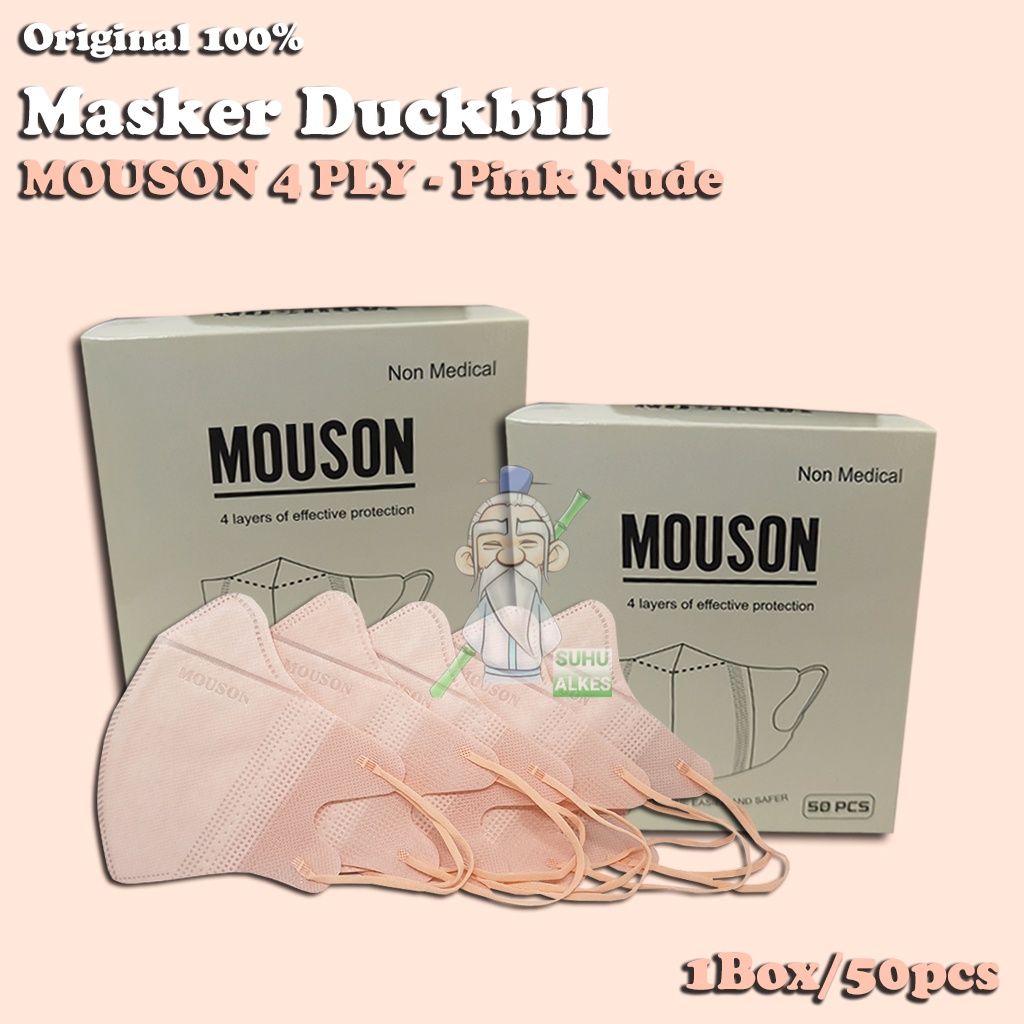 Masker DUCKBILL MOUSON 4Ply 50Pcs Warna Nude Pink Soft Muda Surgical Mask Duckbil 4 Ply