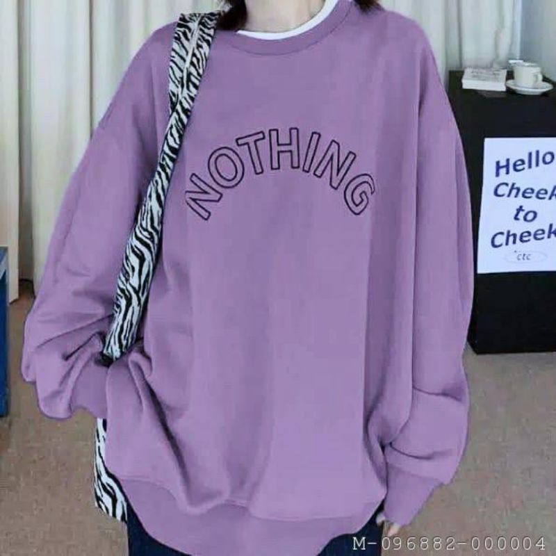 SWEATER WANITA CREWNECK NOTHING FLEECE VJAG-219    Variasi：HITAM, COKSU, MINT, PURPLE