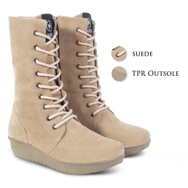 Sepatu Boots Fashion Wanita Terbaru V 3231 Brand Varka Sepatu Kasual Wanita Trendi Berkualitas Warna Krem