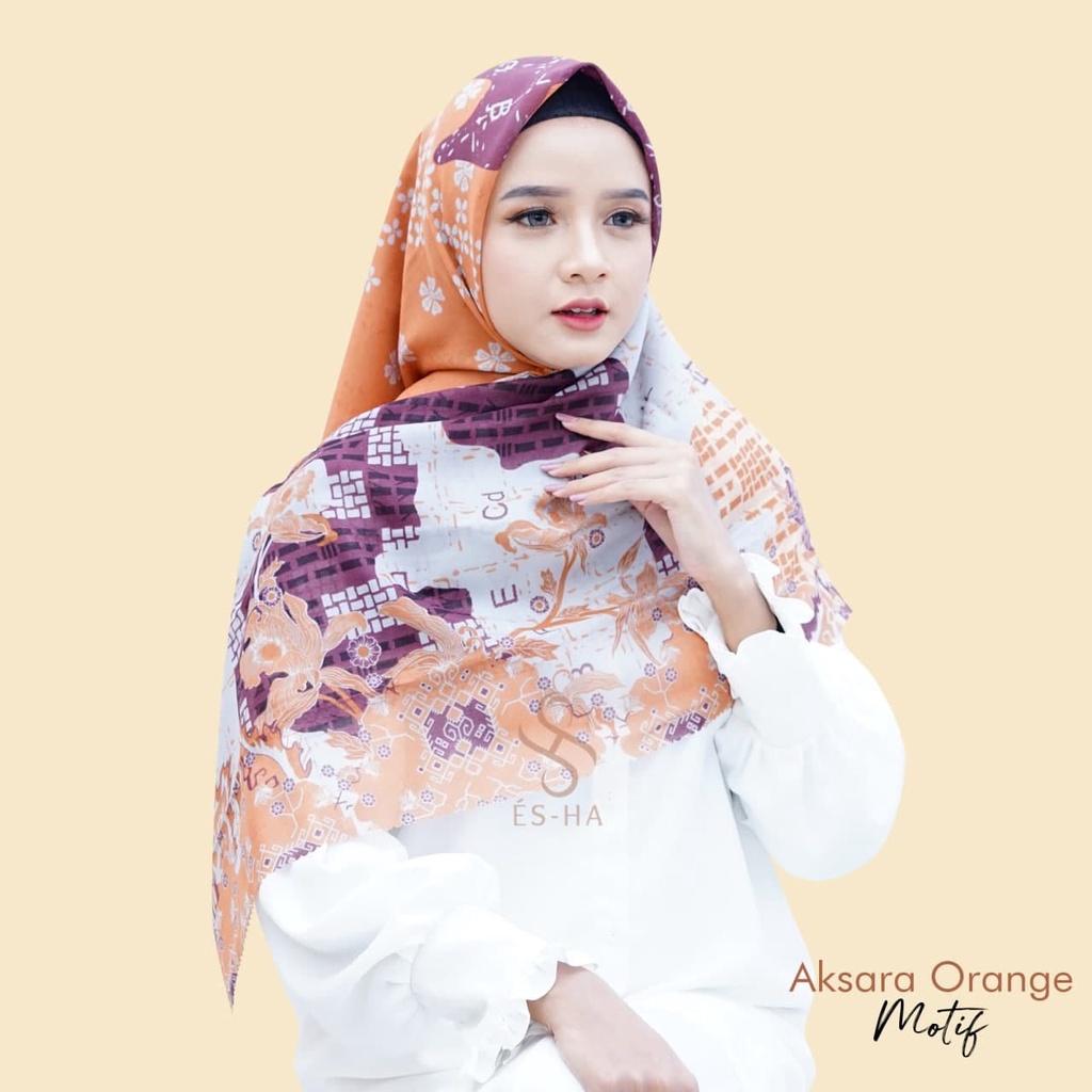(PART 1) Series Hijab Motif Voal / Segiempat Motif Voal Premium Exclusive-AKSARA OREN