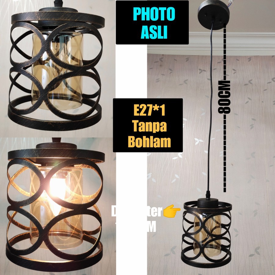Lampu Gantung Cage+Kaca Dekorasi motif Dasi Kupu-Kupu 1Lampu