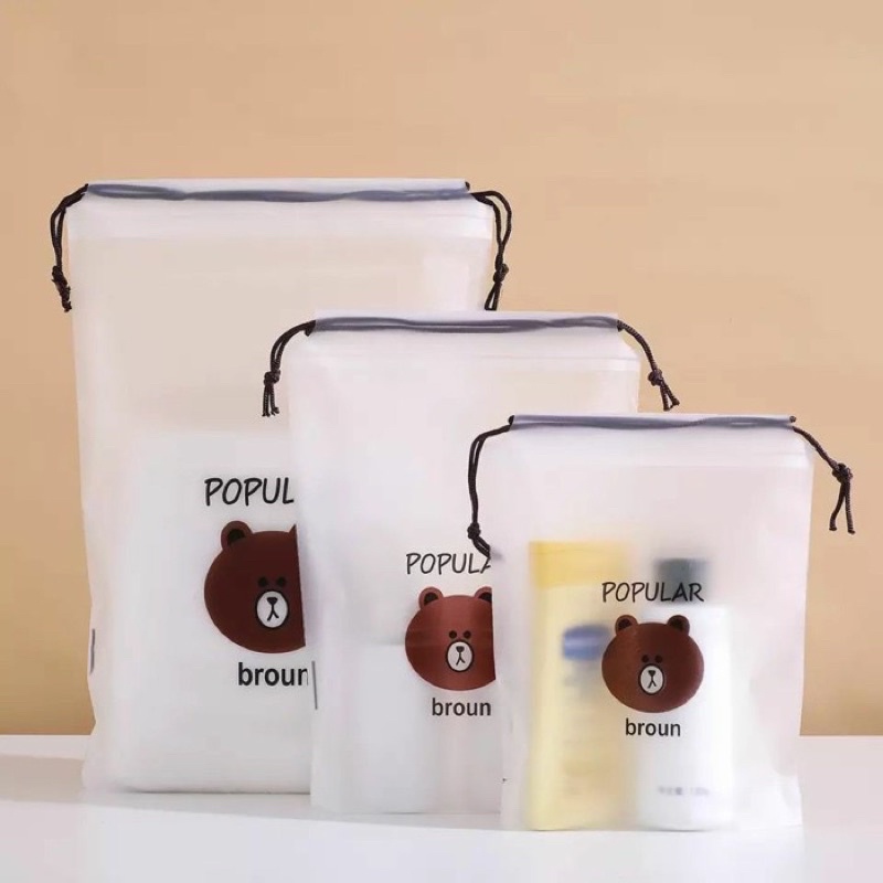 SEN - Tas Travel Pouch Plastik Serut Brown / Storage SerbaGuna Waterproff