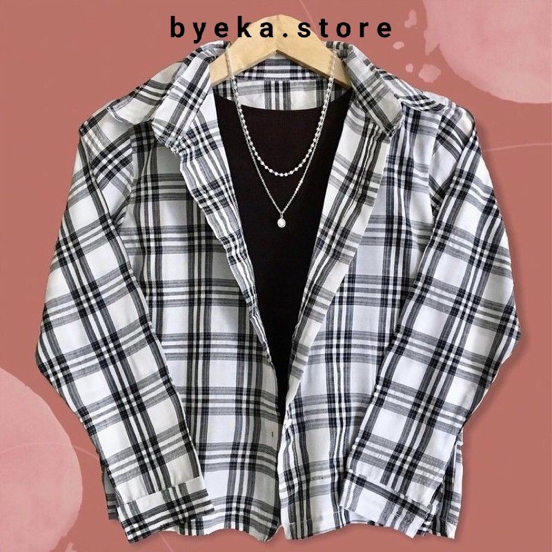 Emma top tartan / kemeja crop Tartan / kemeja kotak crop-C