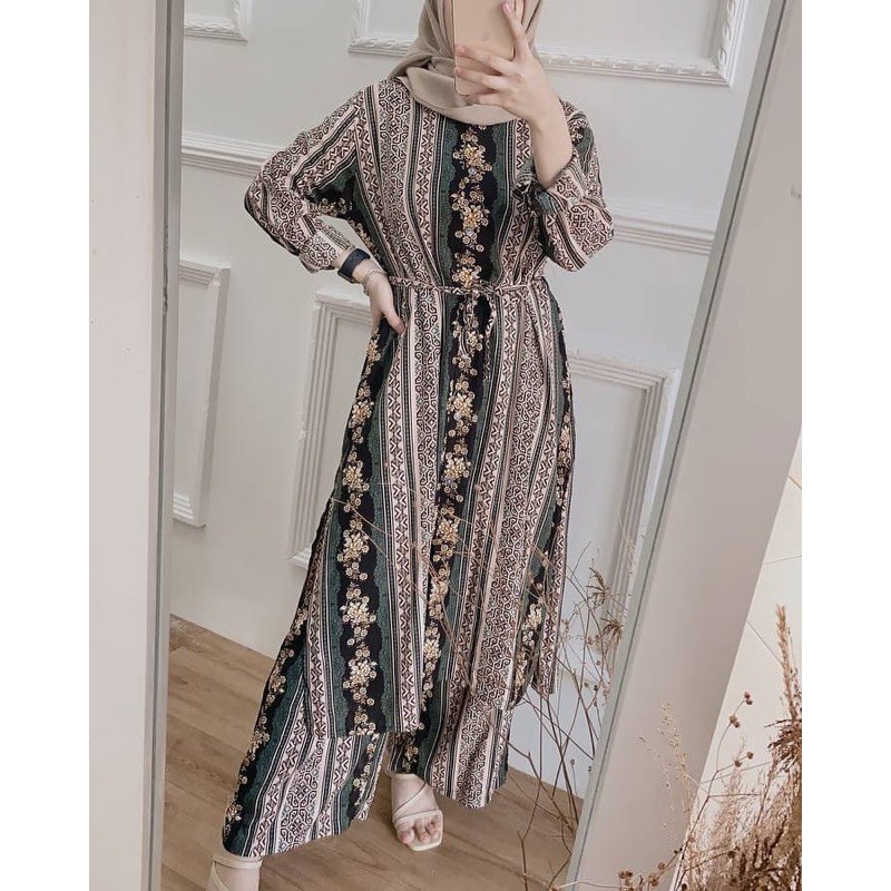 ENRIKA SET MOTIF ETNIK SETELAN WANITA ETHNIC ONESET DAILY FULL KANCING RAYON VISCOSE CELANA WANITA