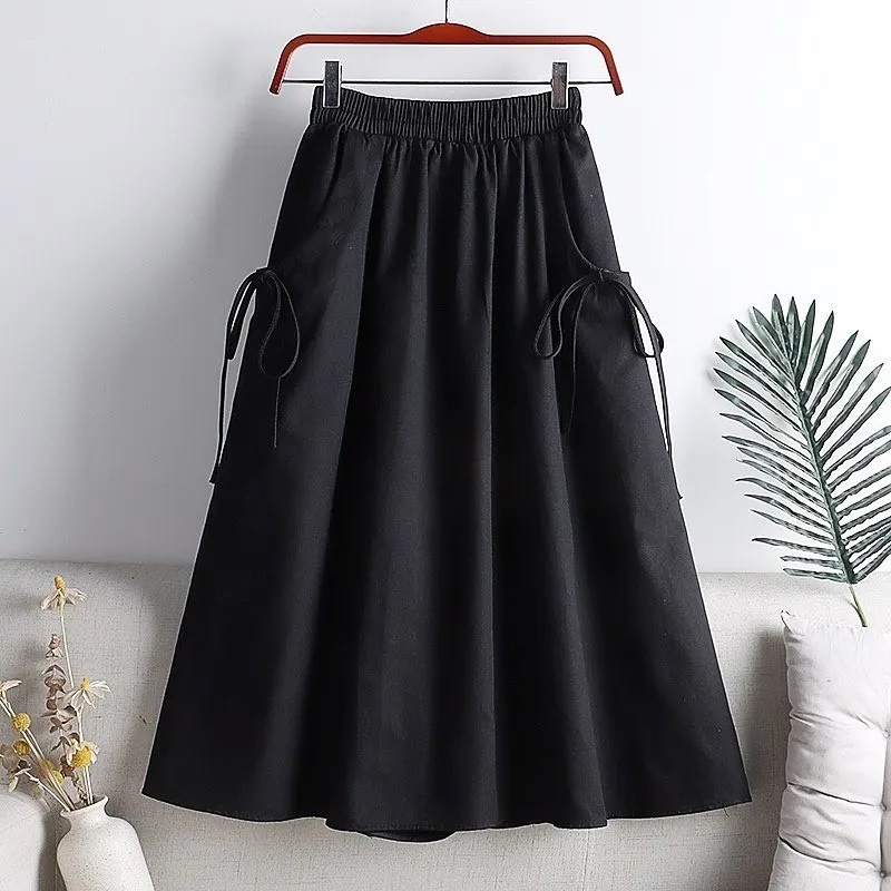 Rok Wanita Kekinian Korean Style Daniela Skirt Bahan Linen Rok Jumbo Panjang Saku Rok Wanita Casual Hitam Putih Mocca Grey