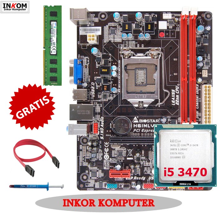 Motherboard Mainboard Mobo H61 LGA 1155 Biostar + i5 3470 + Ram