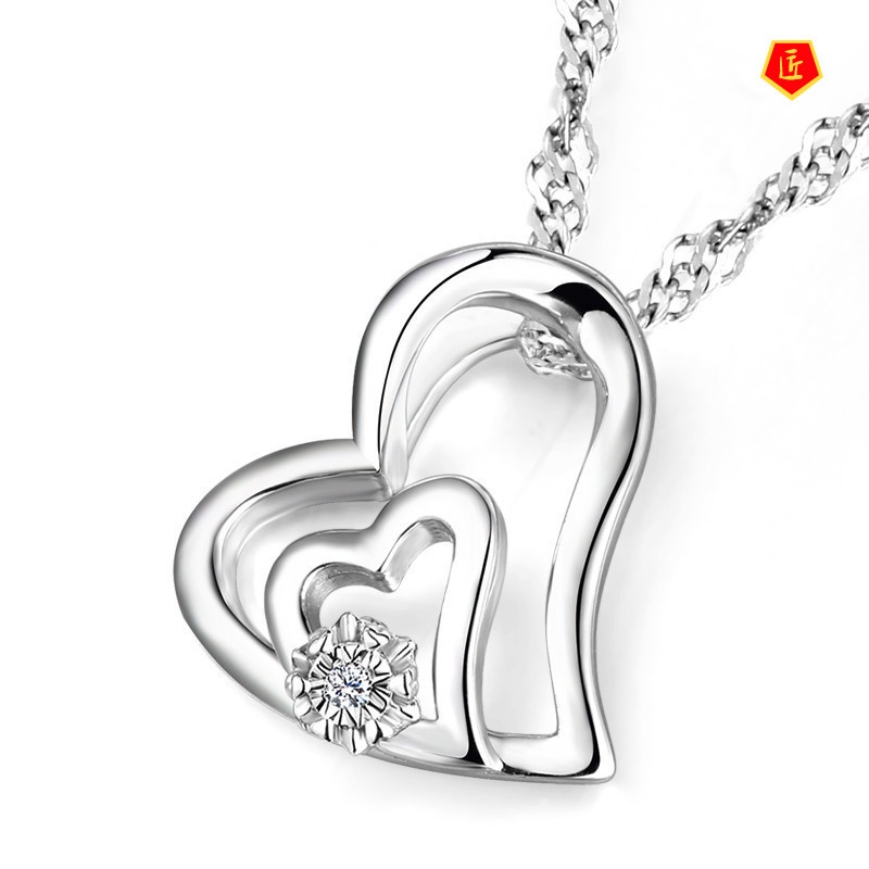 [Ready Stock]Korean Fashion Silver Heart-Shaped Zircon Pendant  Elegant Graceful