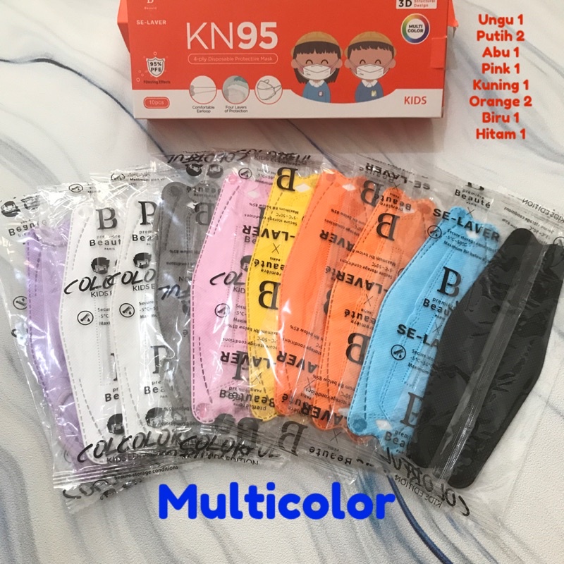 Masker Premiere Beaute disposable 10pcs KN95 EVO Anak Masker 4ply Masker Wajah Earloop - MULTI COLOR