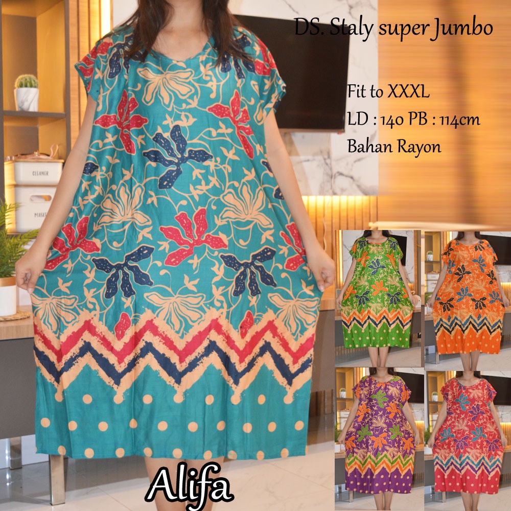 Daster super Jumbo staly LD 140 | 1kg muat 5pcs  | daster murah-Alifa