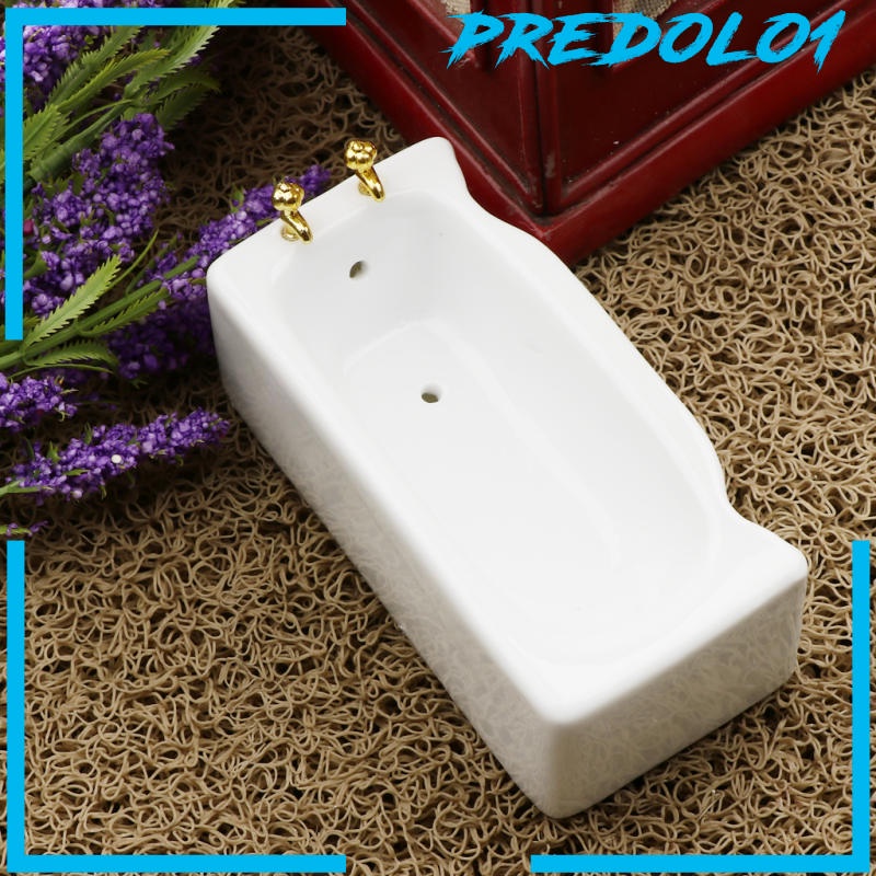 (Predolo1) Miniatur Bathtub Kotak Putih Bahan Keramik Dekorasi Kamar Mandi Rumah Boneka 1 / 12