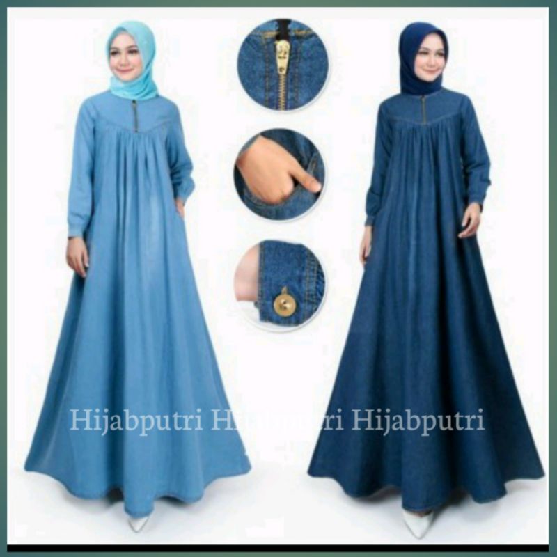 Cod Gamis Ambi Dress Jeans original/gamis lebaran terbaru 2022/busana muslim wanita terbaru