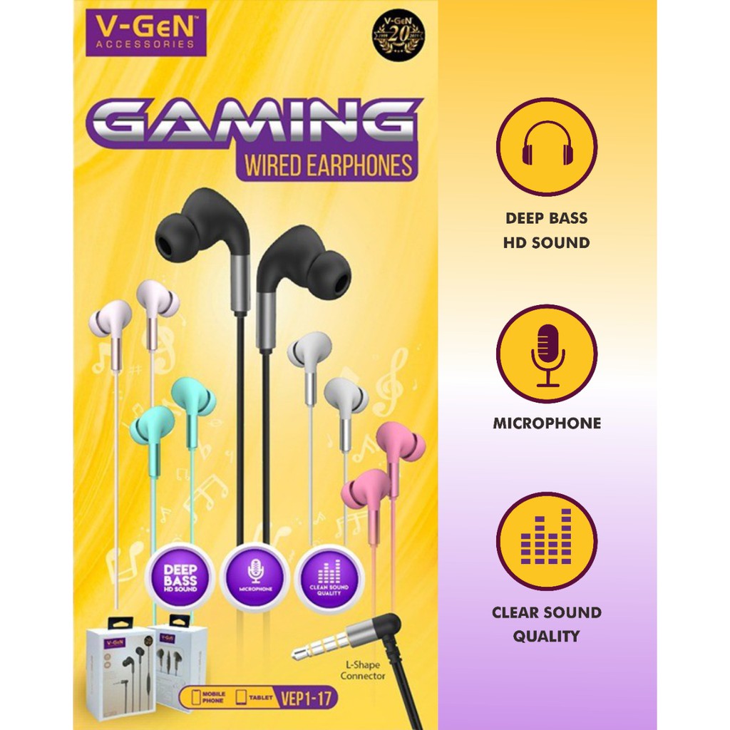 HEADSET EARPHONE V-GEN WIRED VEP1-17 GAMING L SHAPE