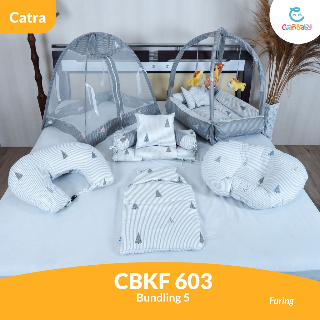 Kasur Bayi Playfun Sprei Furing Paket 5 Motif Cypress Grey and White CBKF 603 Kain Catra