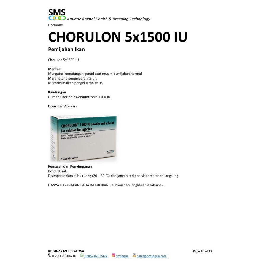 CHORULON 1500IU INTERVET BY SMS 1PAKET CHORULON