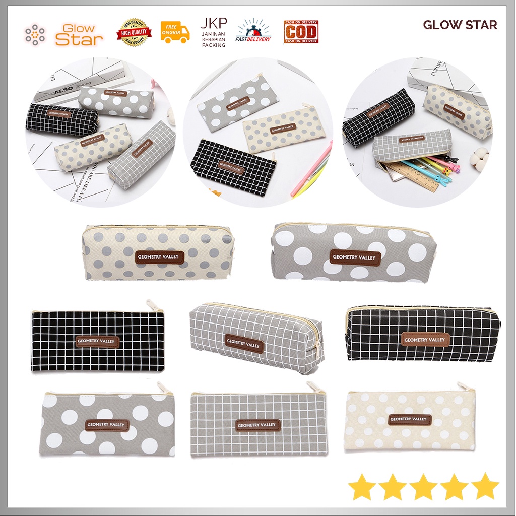 

TP2 Kotak Pensil Tepak Geometry Valley Kotak Polkadot Hitam Krem Grey Abu Transparan Sekolah Korea alat tulis Tas Penyimpanan Kosmetik Sekolahan Kantoran wadah bolpen Dompet