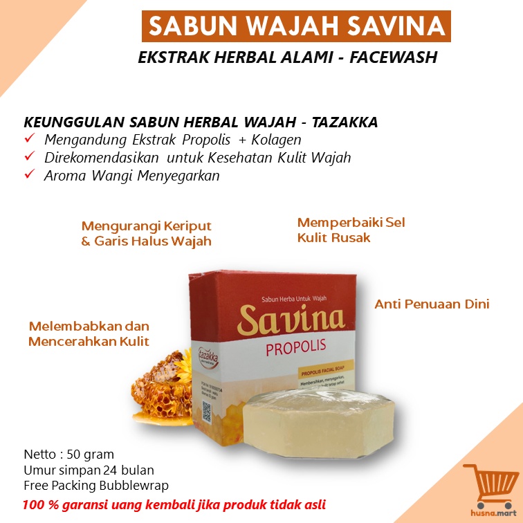 Savina Propolis Plus Kolagen Sabun Wajah Cuci Muka Pelembab Herbal Tazakka 50 gr Facial Wash Original