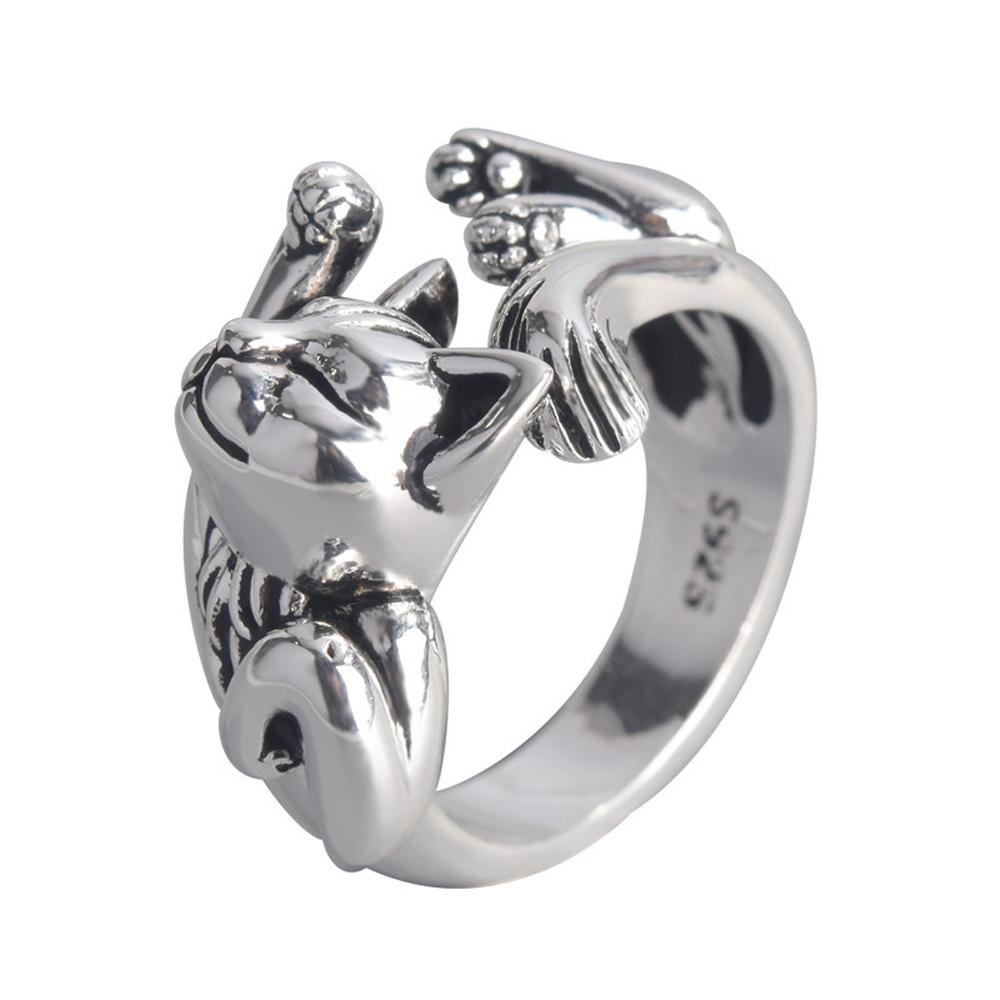 Needway Cincin Jari Hadiah Hip Hop Wanita Punk Pria Multi Ukuran Fortune Cat