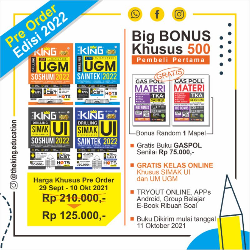 Buku Sekolah The King Drilling Simak UI SOSHUM SAINTEK & UM UGM SOSHUM SAINTEK Bonus Gas Poll Materi