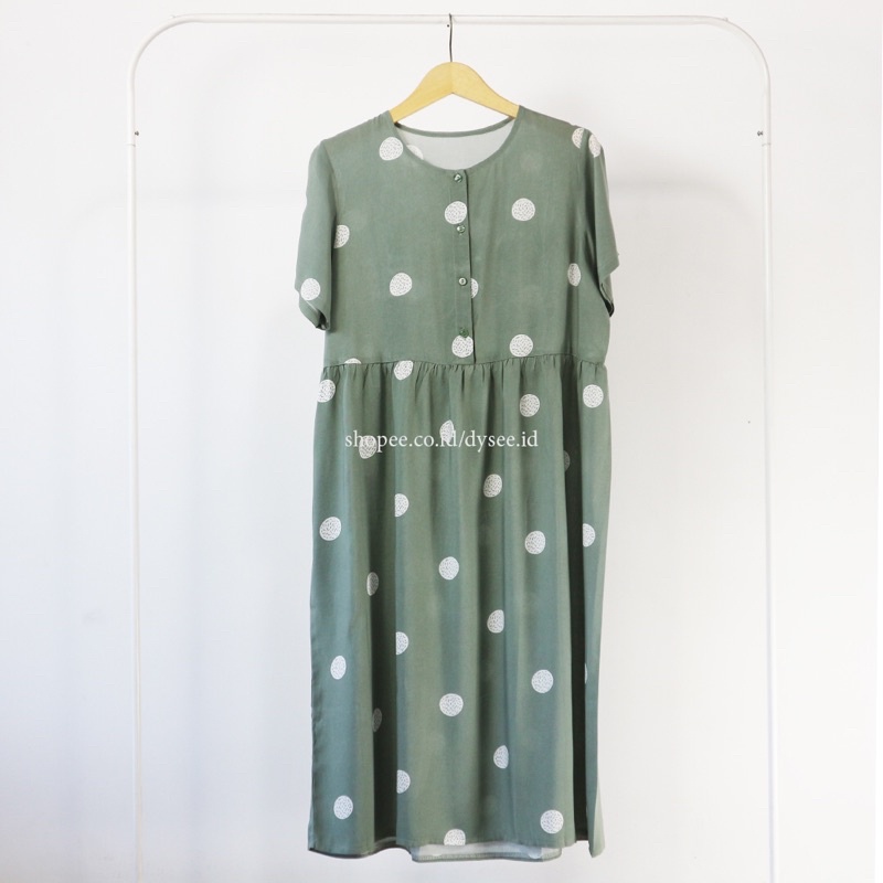 (KATLEEN) HOMEDRESS RAYON BUSUI FRIENDLY SLEEPWEAR COTTON RAYON-Polka matcha