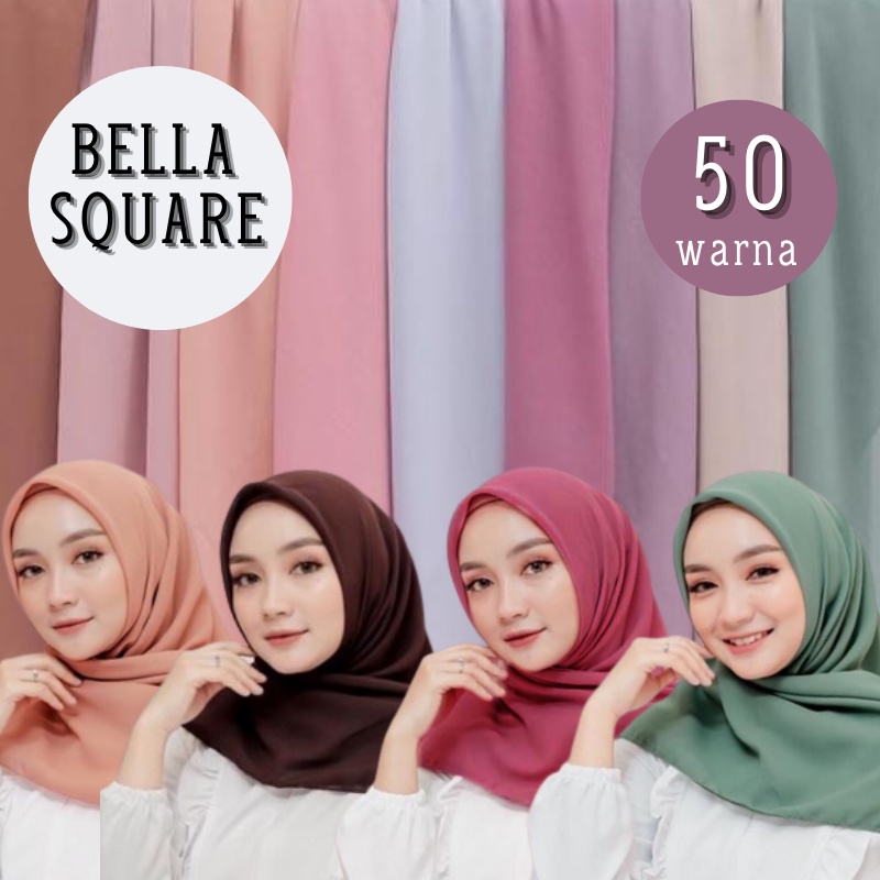 hijab Bella Square kerudung segiempat polos bahan polycotton premium hijab bela square shifon fine Termurah