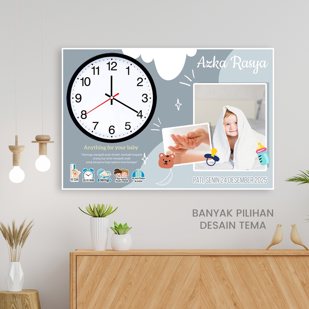 Biodata Bayi Cetak Bingkai Jam Dinding 3D Kelahiran Papan Nama Anak Hiasan Bio Baby New Born Custom