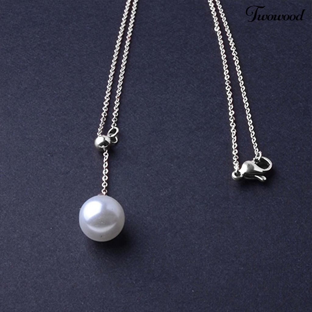 Kalung Rantai Dengan Liontin Mutiara Imitasi Adjustable Untuk Wanita