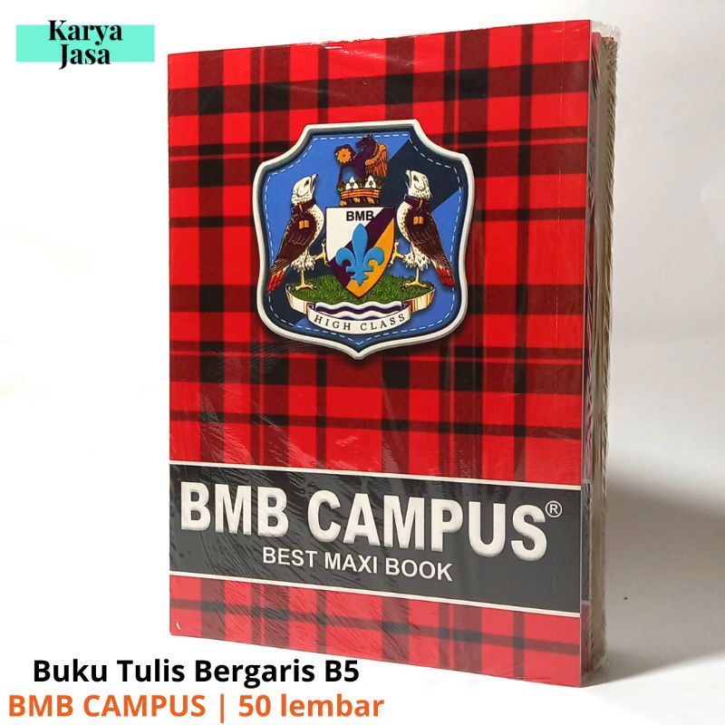 [1 Pcs / 1 Buku] BMB CAMPUS Buku Tulis Bergaris 50 Lembar Ukuran B5 | Buku Tulis Sekolah 50 Lembar M