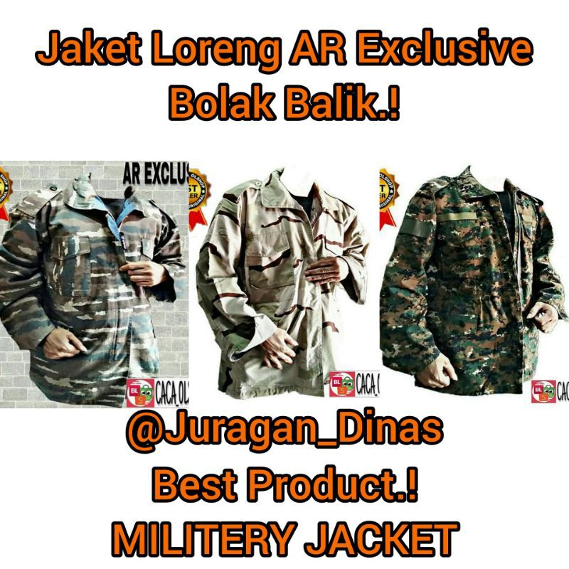 JAKET LORENG TNI POLRI AL ABRI TENTARA MILITER GURUN MARPAT ARMY PARKA BOLAK BALIK MERK AR EXCLUSIVE