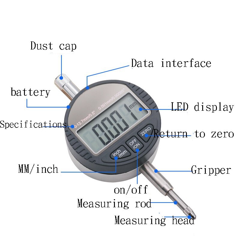 Dial Digital Gauge Indicator 0-12.7mm / Alat Ukur Probe Micrometer