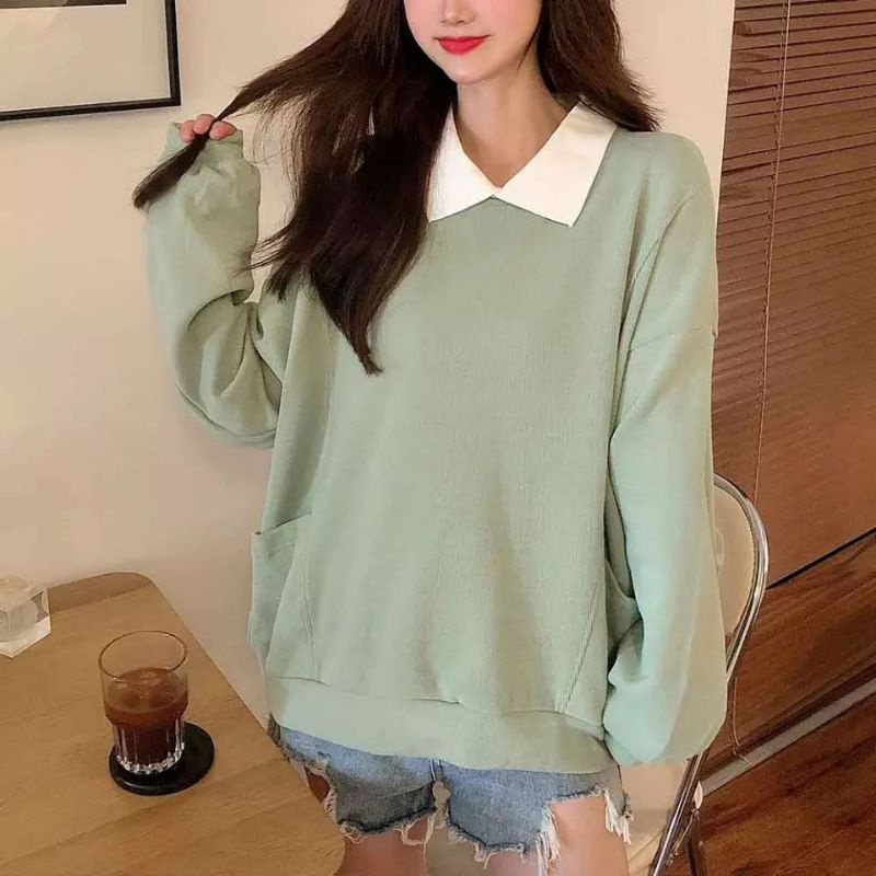 LUTEST OVERSIZE SWEATER KERAH WANITA BAHAN BABYTERRY