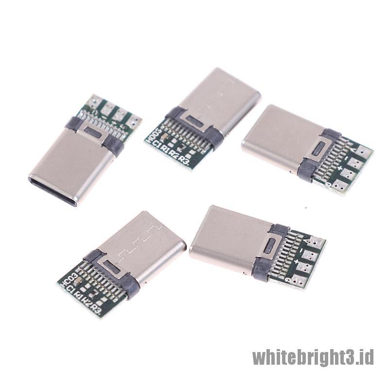 &lt; White3 &gt; 5 / 10Pcs Konektor Kabel USB 3.1 Tipe C Male DIY