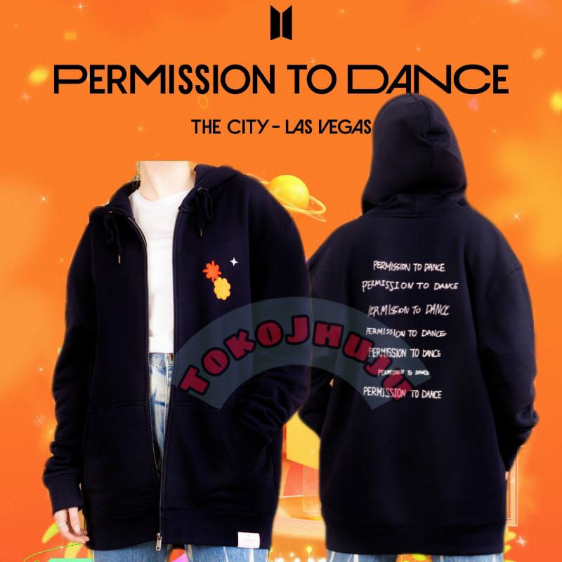 Jaket Hoodie BTS Permission To Dance THE CITY LAS VEGAS Logo bentuk + Sablon tulisan belakang