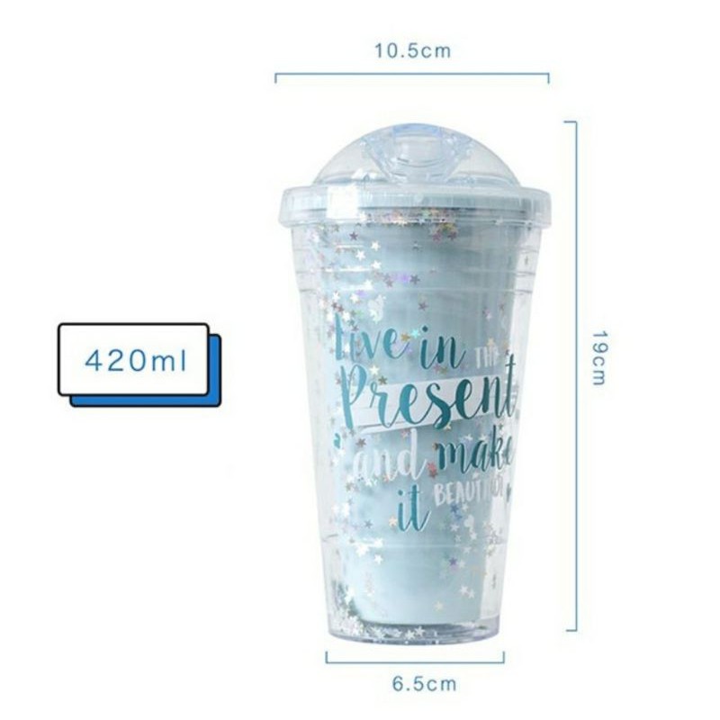 Glitter Tumbler Cups Blink Gelas Botol Minum Air Sedotan 450ml