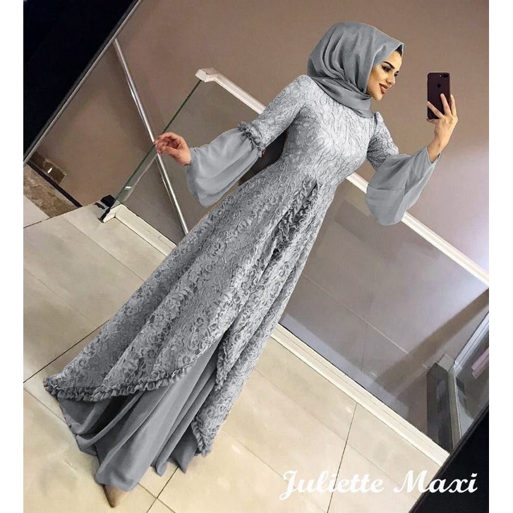 ELDE 12 maxi juliette L XL XXL XXXL gamis brukat corneli lapis soft hyget kombi mostcrepe lengan & rempel-1