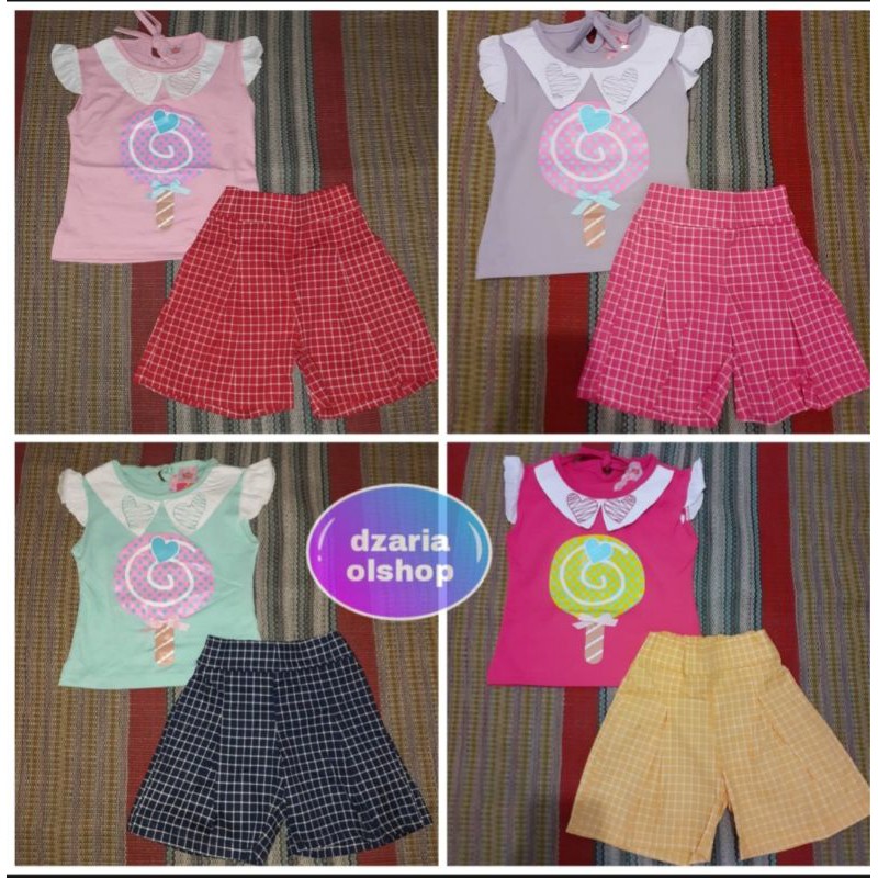 baju setelan anak cewek motif permen lolipop