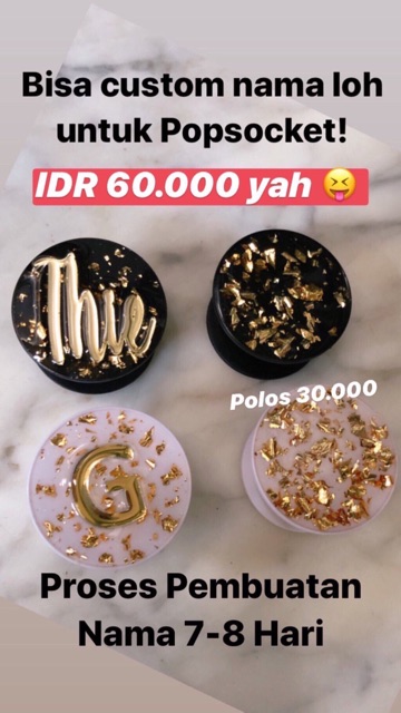 Custom Popsocket Inisial Gold Plate 7-8HARI!