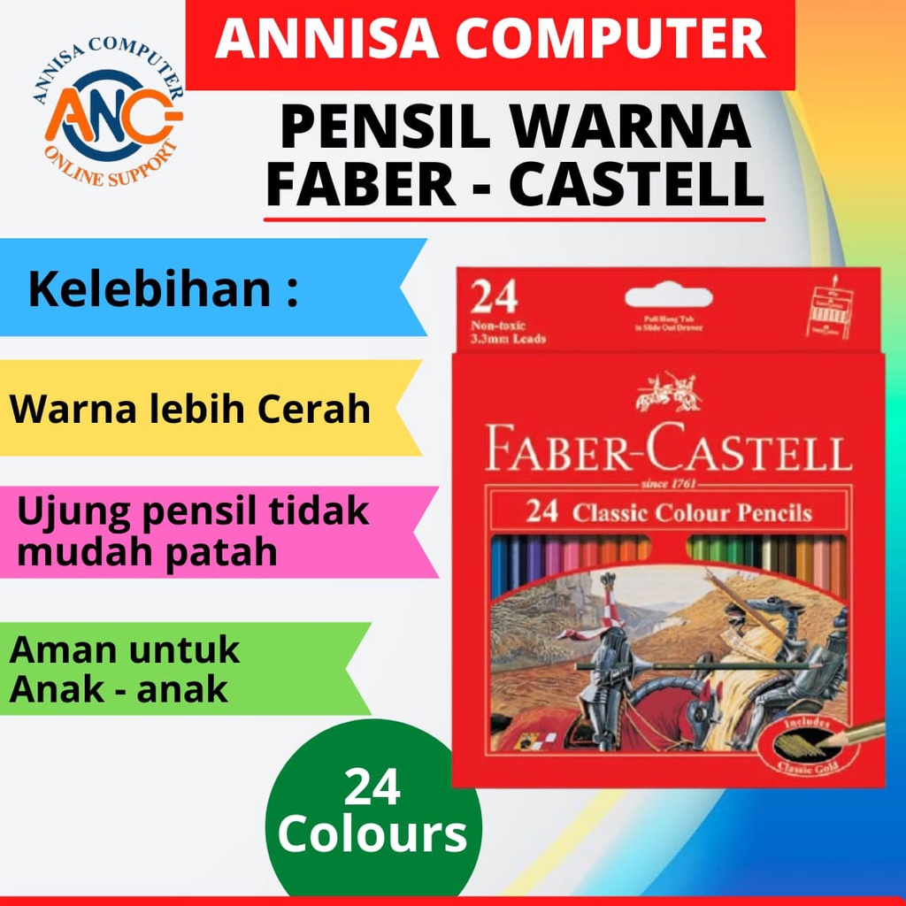 

PENSIL Warna FABER - CASTELL CLASSIC / 24 Warna PANJANG / ORIGINAL