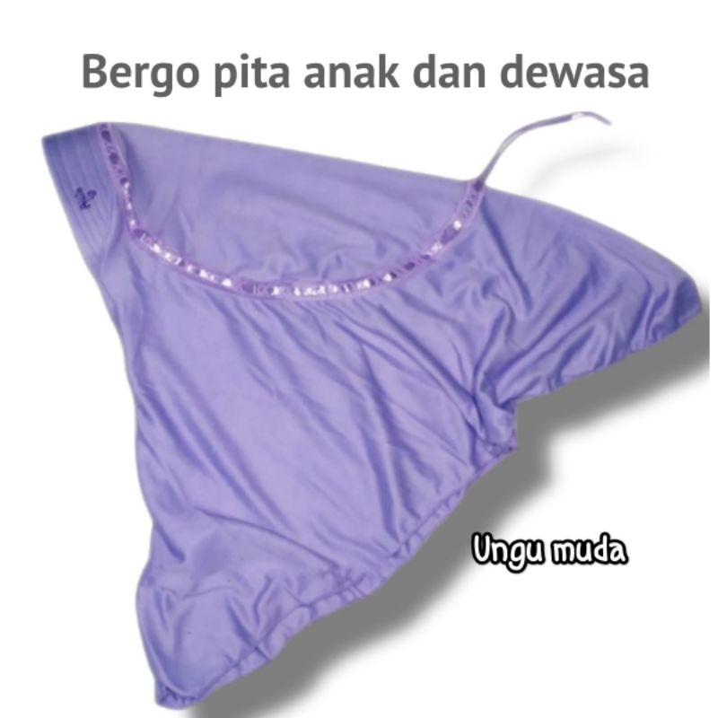 hijab kerudung jilbab instan bergo anak sekolah sd smp sma dewasa serut pita atas warna ungu muda