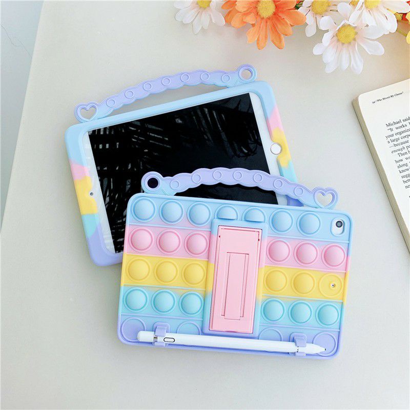 Case Popit Pop-it Handle Up Stress Pop iPad Kids Bubble Rainbow Portable pen holder Case ipad mini