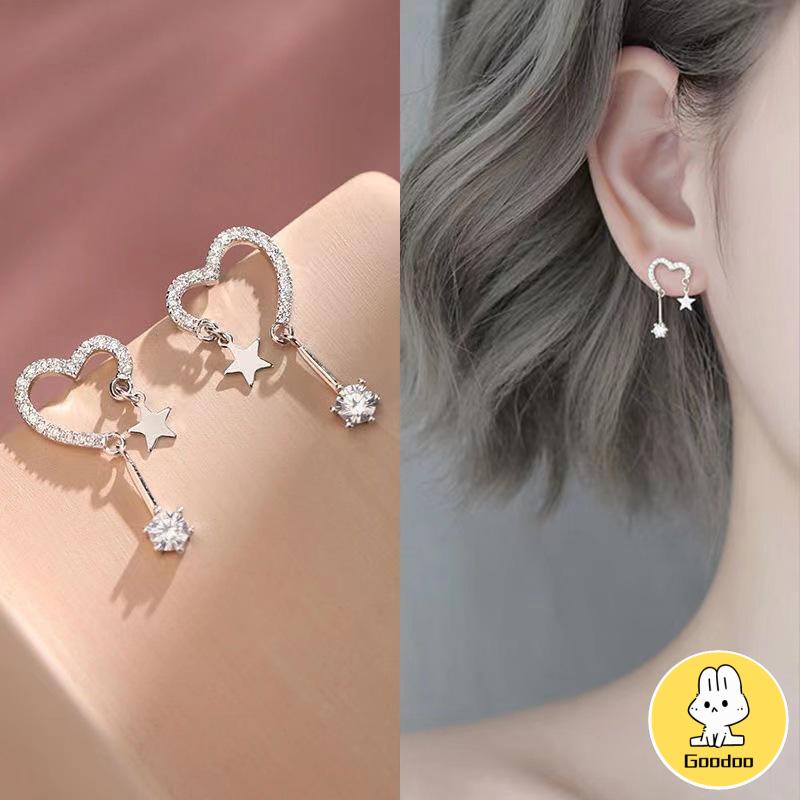 925 Silver Stud Earrings Indah Cinta Fringe Girl Stars Anting Desain Kecil Berkualitas Tinggi -Doo