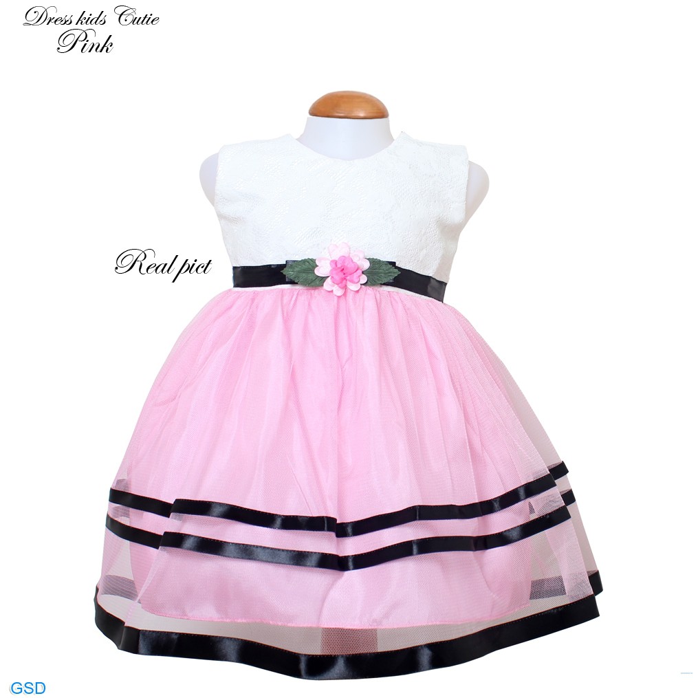 Dress Kids Cutie/Baju Terusan Casual Dress Brukat Anak 1-3thn Tanpa Lengan/Gaun Pesta Anak Murah