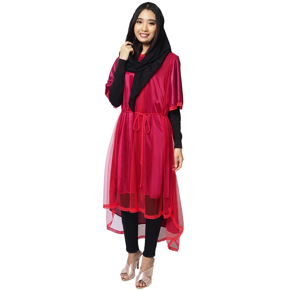 FOLVA tunik baju muslim lebaran satin 1135RGM merah all size