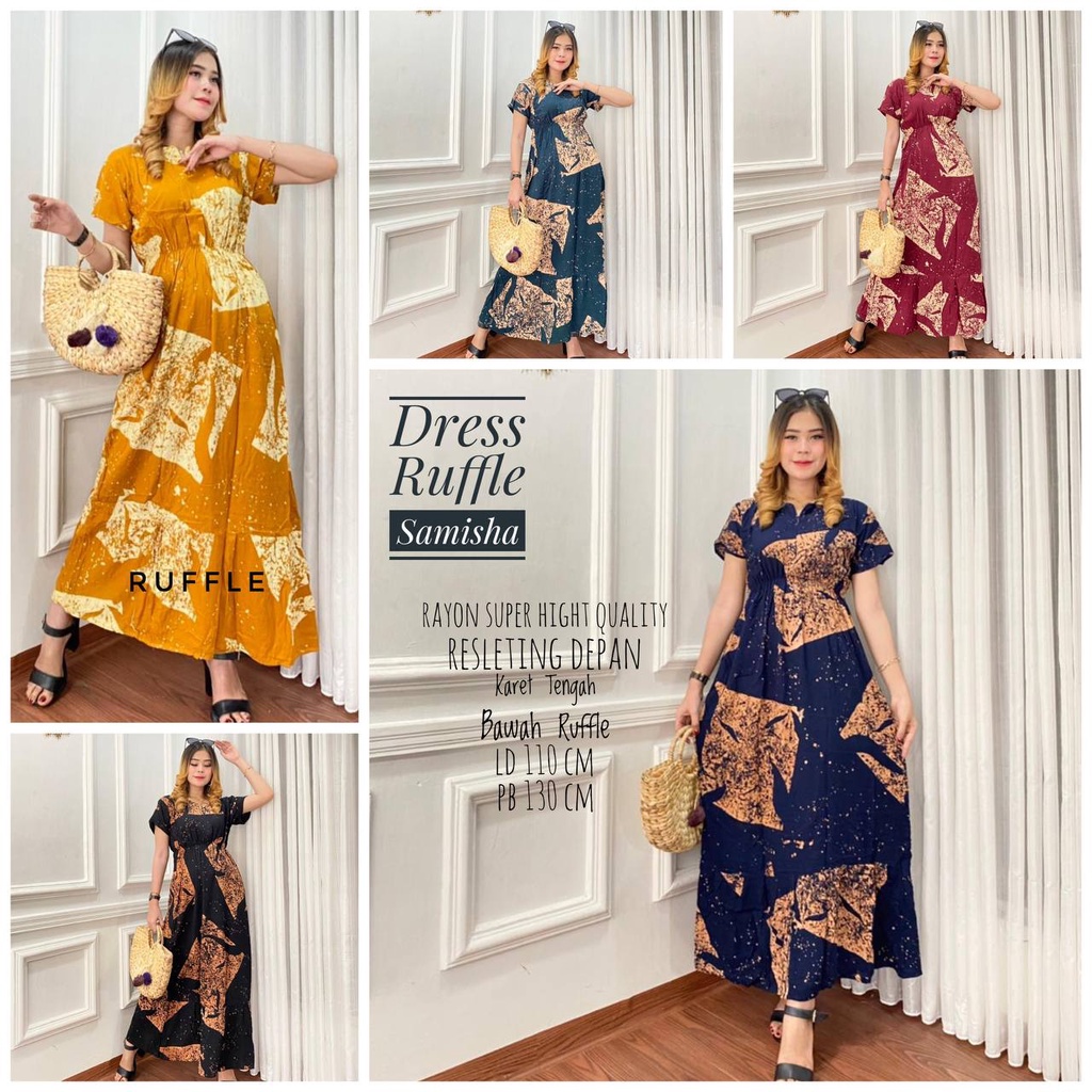 Samisha Dress Wanita Terbaru Bahan Rayon Motif Kekinian