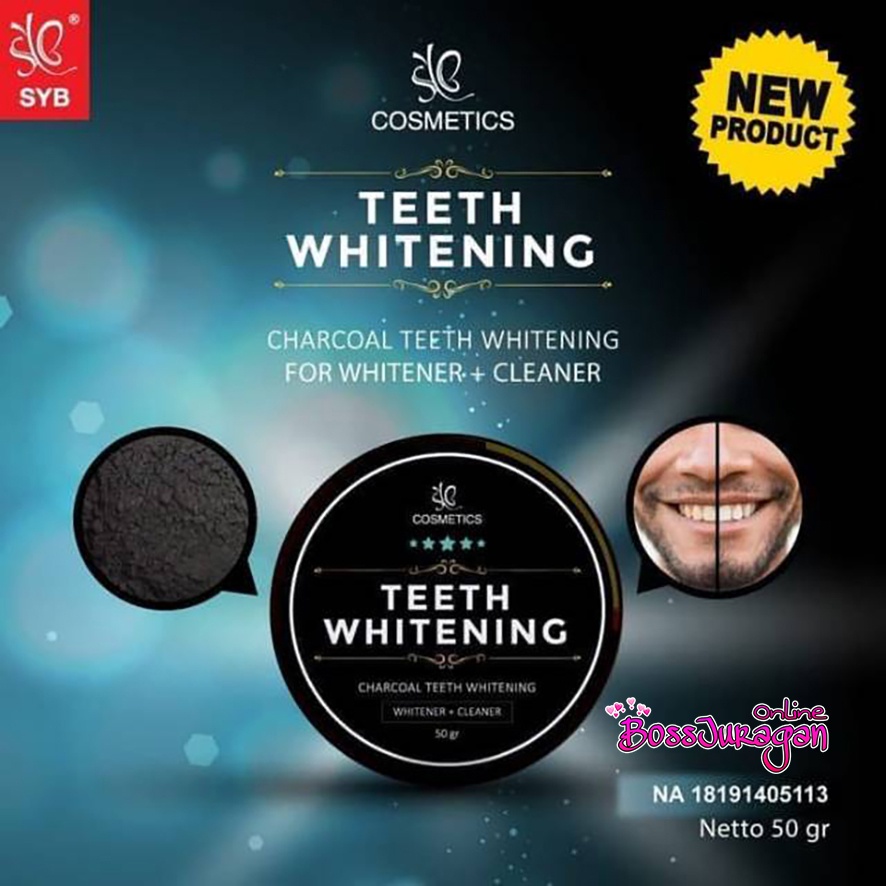 (BOSS) SYB Cosmetics Teeth Whitening 50gr | Pemutih Gigi | Charcoal | Pembersih Gigi | BPOM